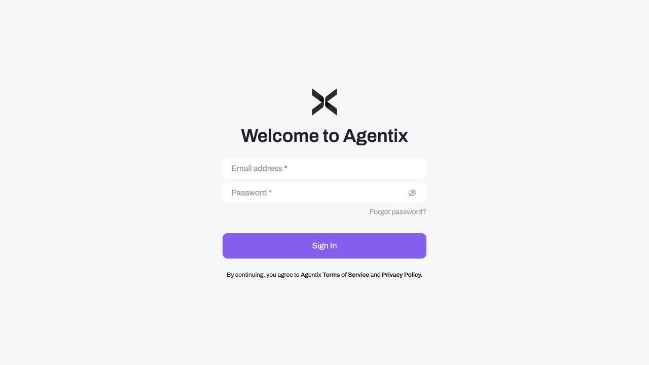 Agentix public sign-in screen