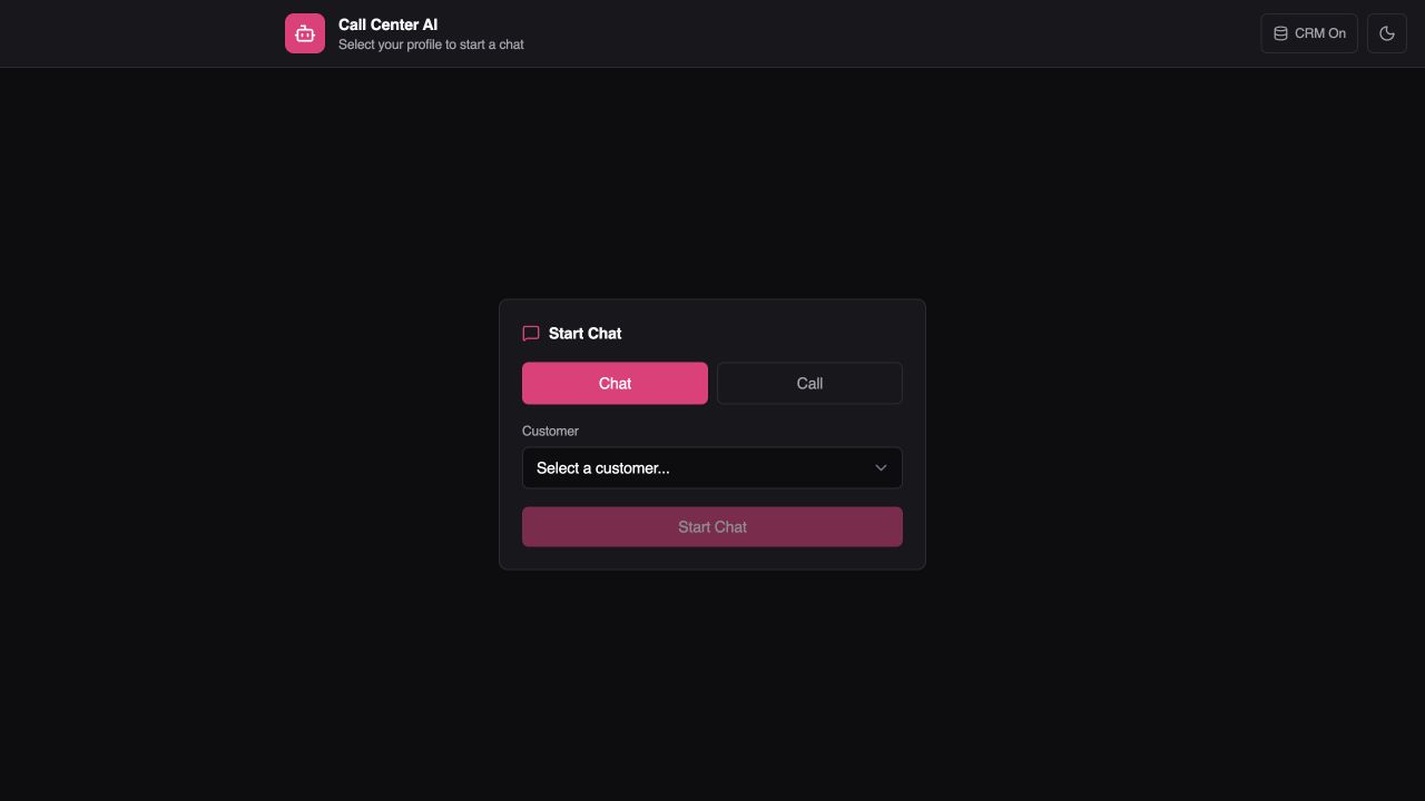 PopAI Call Center AI chat and call selection screen