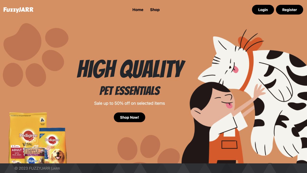 FuzzyJARR Mart pet supplies storefront homepage